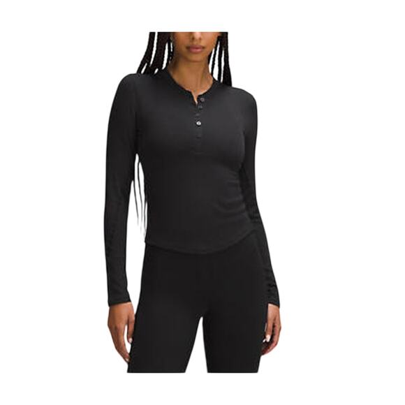 Lululemon Black Lenzing Hold Tight Long-Sleeve Henley Size 2 - Picture 1 of 4